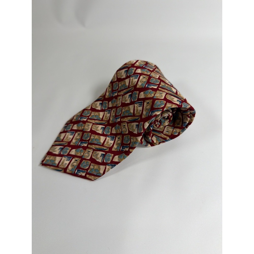 J Garcia Silk Tie Burgundy Red Snail Garden Collection Nine Abstract‎ Necktie
